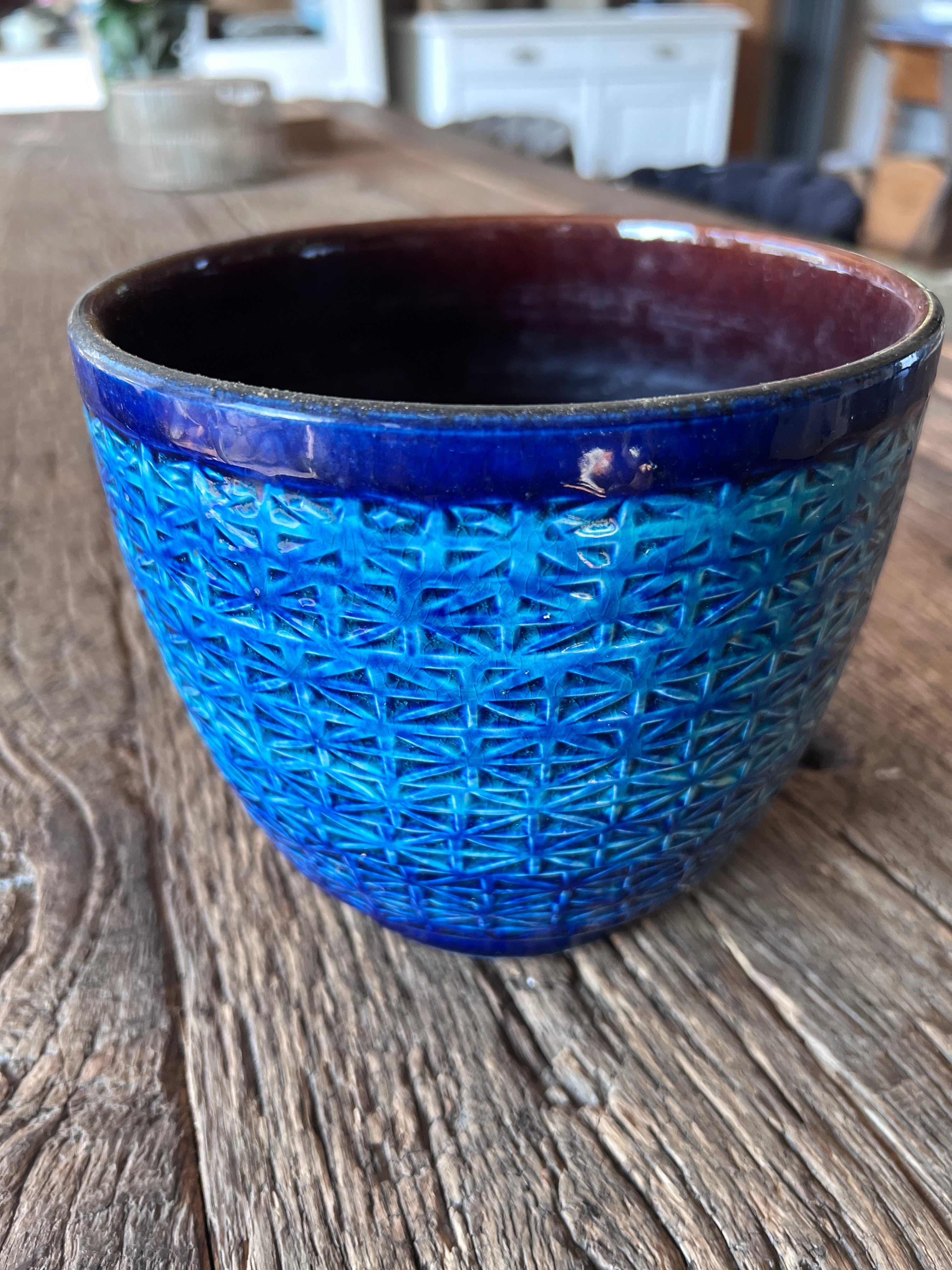 Blauer Übertopf aus den frühen 60ger Jahren