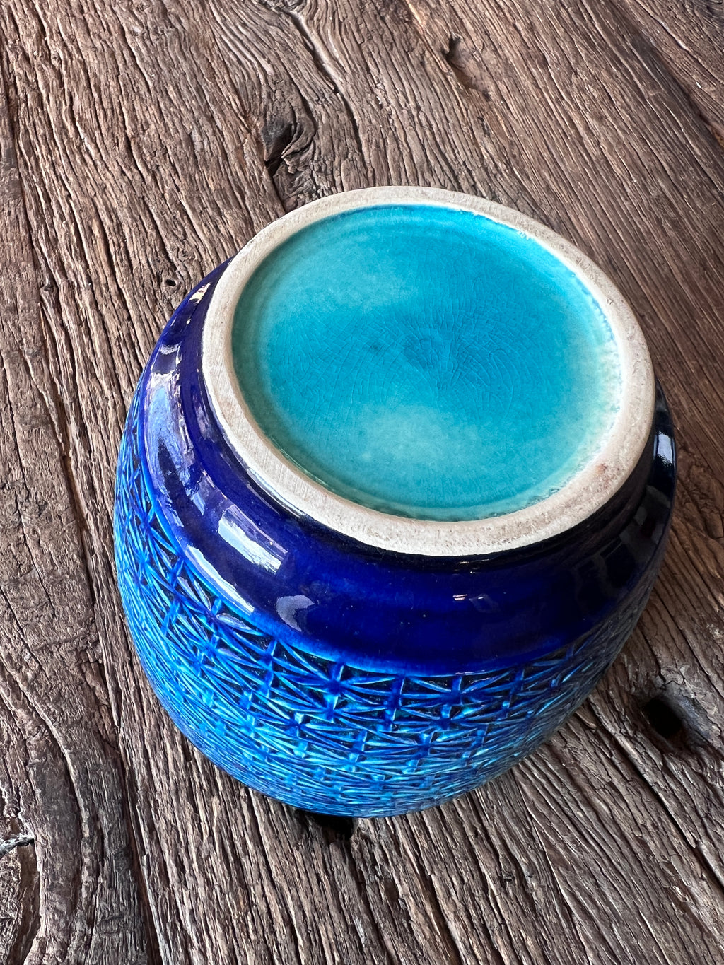 Blauer Übertopf aus den frühen 60ger Jahren