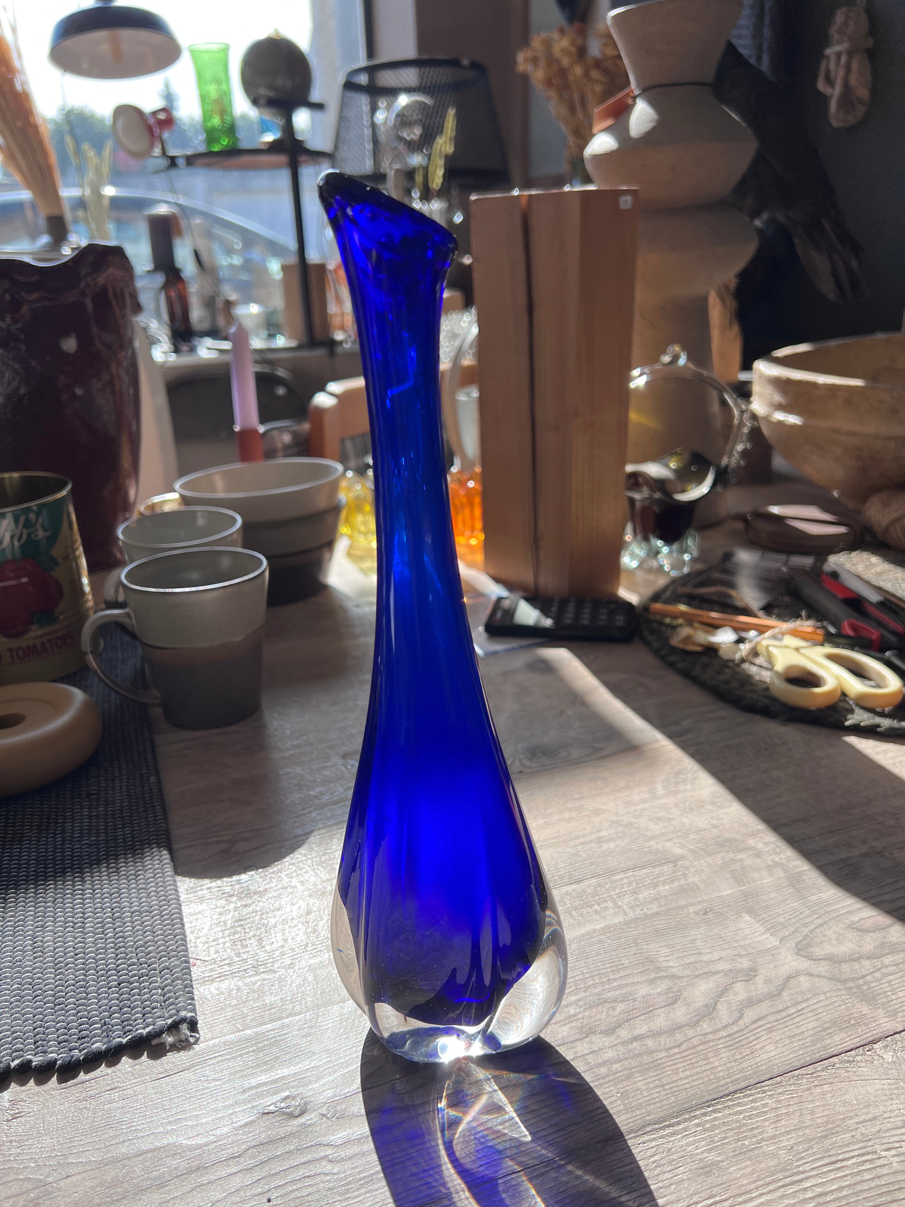 Kobaltblaue Knospenvase 60ger Jahre